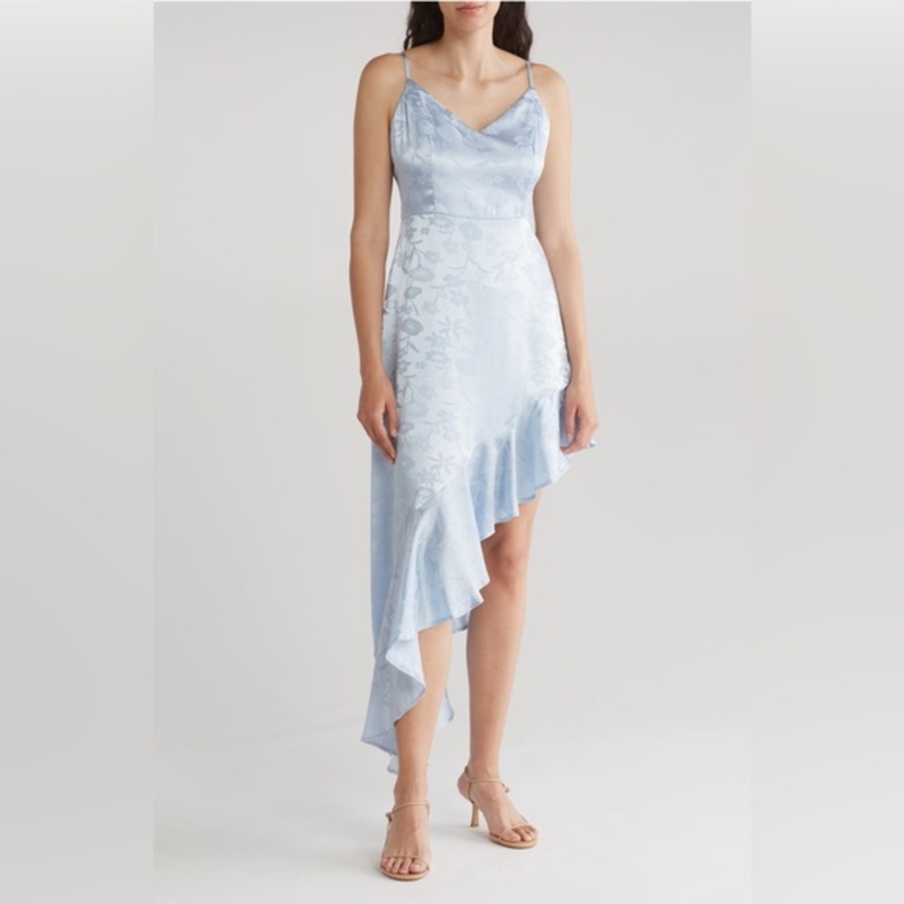 Lulus‎ Blue Love It Floral Jacquard Satin Asymmetrical Dress